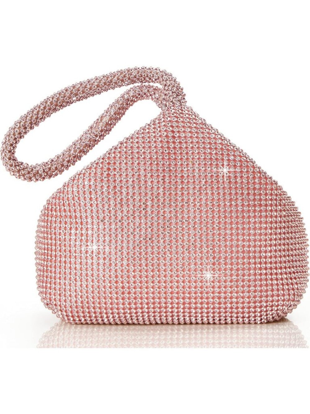 Women's Rose Gold Clutch Wristlet Perse Triangle Sparkly Glitter Evening Bags